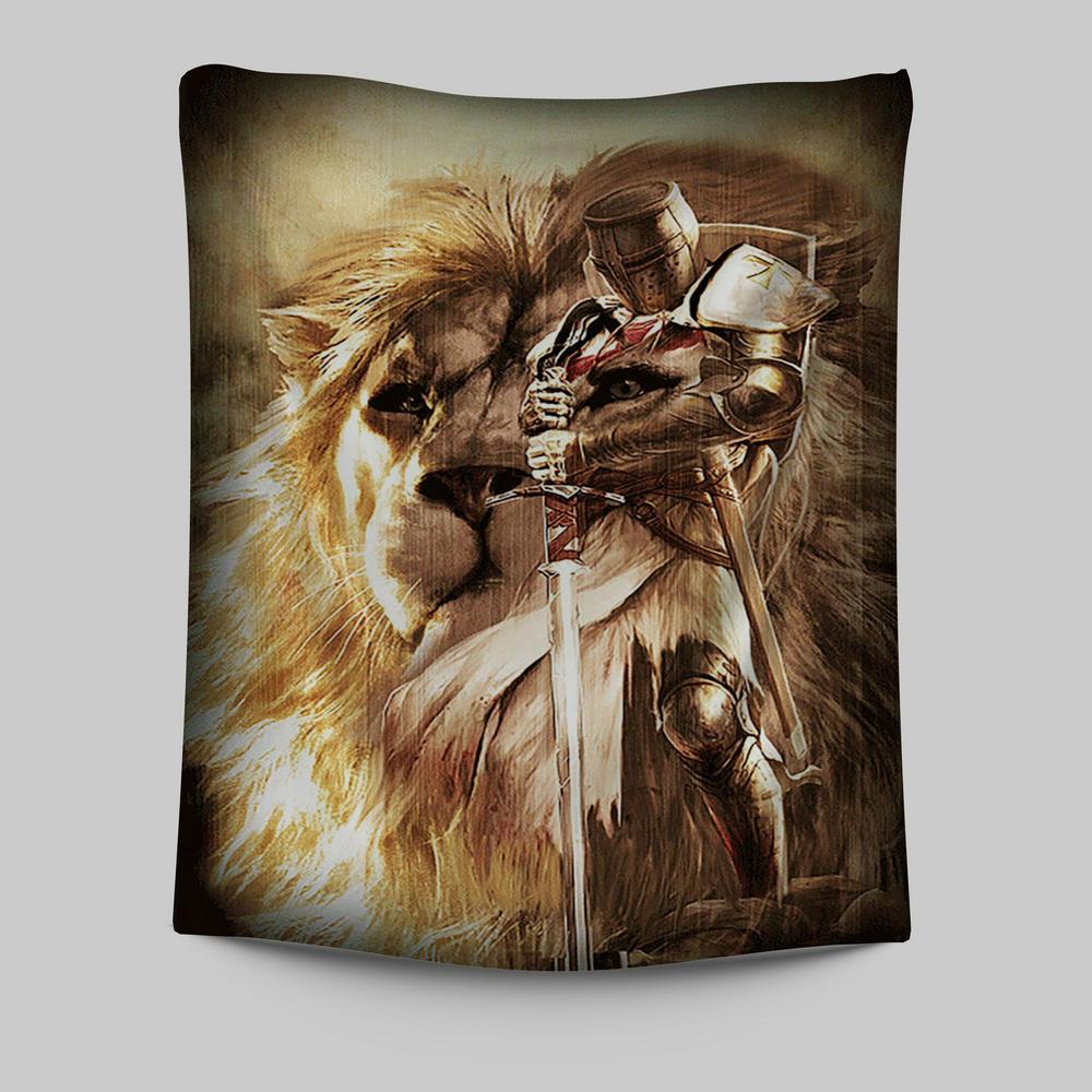 Knight Of God The Lion Of Judah Tapestry - Christian Wall Art - Religious Home Decor
