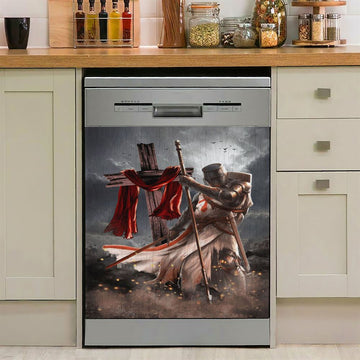 Knight Templar And Cross Jesus Dishwasher Cover, Jesus Christ Dishwasher Wrap, Christian Kitchen Decoration