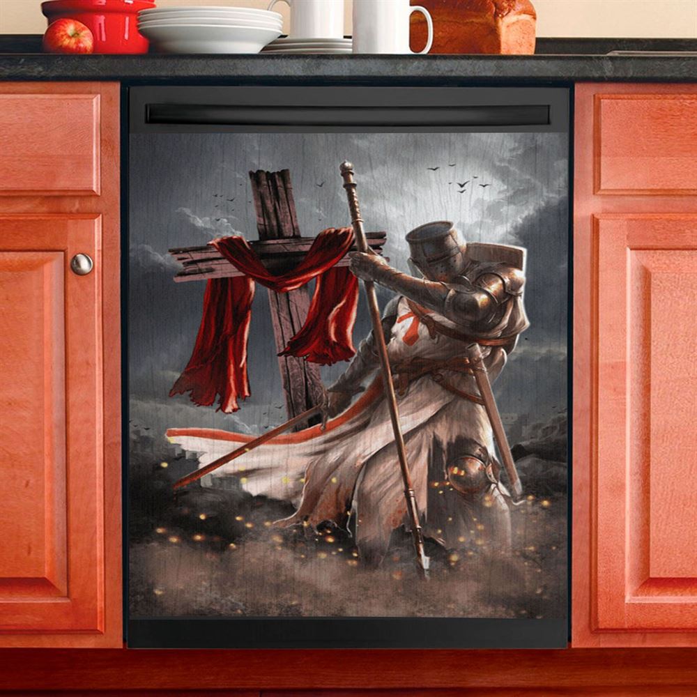 Knight Templar And Cross Jesus Dishwasher Cover, Jesus Christ Dishwasher Wrap, Christian Kitchen Decoration