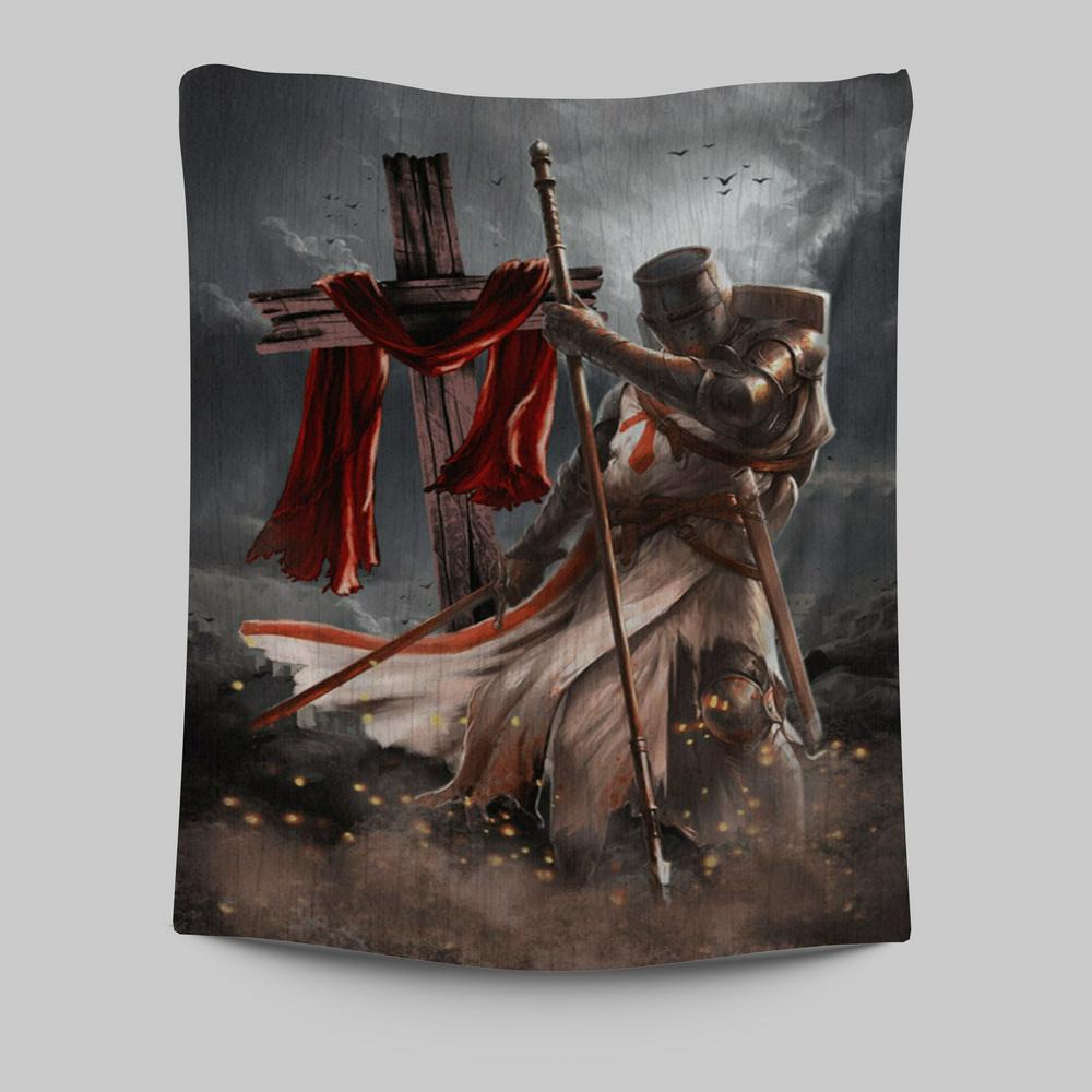 Knight Templar And Cross Jesus Tapestry Prints - Jesus Christ Tapestry Art - Christian Wall Decor