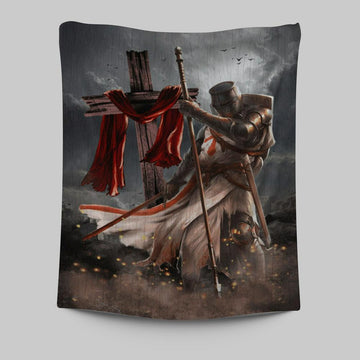 Knight Templar And Cross Jesus Tapestry Prints - Jesus Christ Tapestry Art - Christian Wall Decor