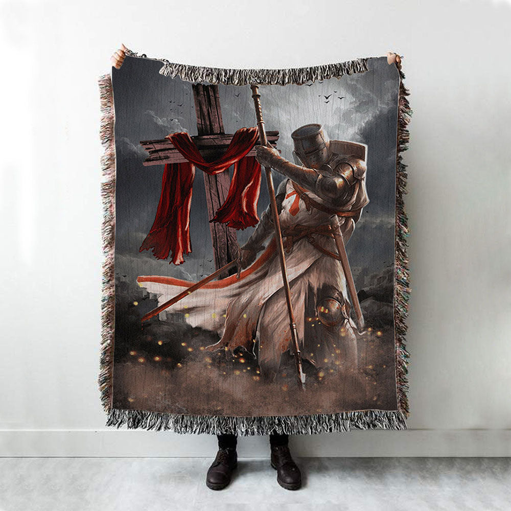 Knight Templar And Cross Jesus Woven Blanket Prints - Jesus Christ Woven Blanket Art - Christian Boho Blanket