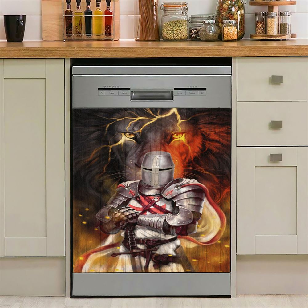 Knight Templar And Lion Jesus Dishwasher Cover, Jesus Christ Dishwasher Wrap, Christian Kitchen Decoration