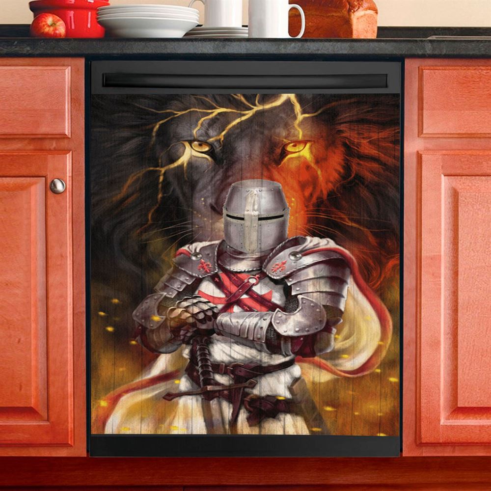 Knight Templar And Lion Jesus Dishwasher Cover, Jesus Christ Dishwasher Wrap, Christian Kitchen Decoration