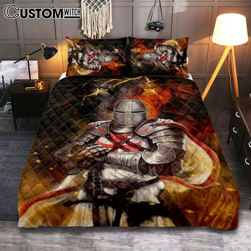 Knight Templar And Lion Jesus Quilt Bedding Set Prints - Jesus Christ Quilt Bedding Set Art - Christian Cover Twin Bedding Decor