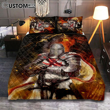 Knight Templar And Lion Jesus Quilt Bedding Set Prints - Jesus Christ Quilt Bedding Set Art - Christian Cover Twin Bedding Decor