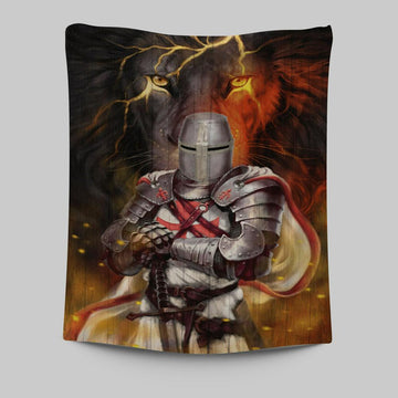 Knight Templar And Lion Jesus Tapestry Prints - Jesus Christ Tapestry Art - Christian Wall Decor