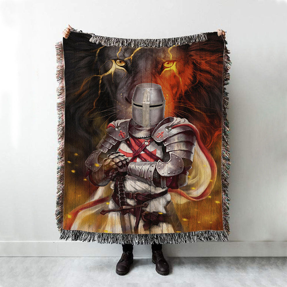 Knight Templar And Lion Jesus Woven Blanket Prints - Jesus Christ Woven Blanket Art - Christian Boho Blanket