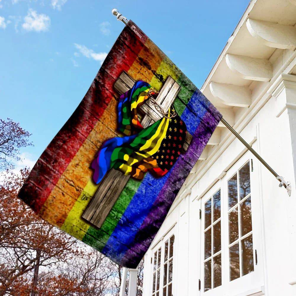 LGBT Christian Cross House Flag, Christian Flag, Christian Flag, Scripture Flag, Garden Banner