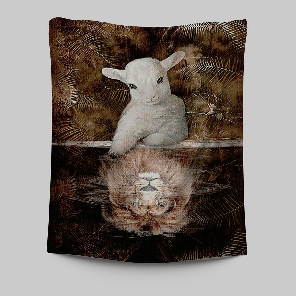 Lamb And Lion King Of Jesus Tapestry Wall Art - Christian Tapestries Prints - Bible Verse Tapestry Art
