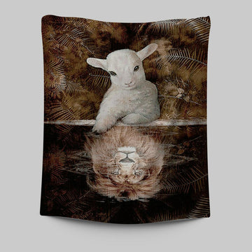 Lamb And Lion King Of Jesus Tapestry Wall Art - Christian Tapestries Prints - Bible Verse Tapestry Art