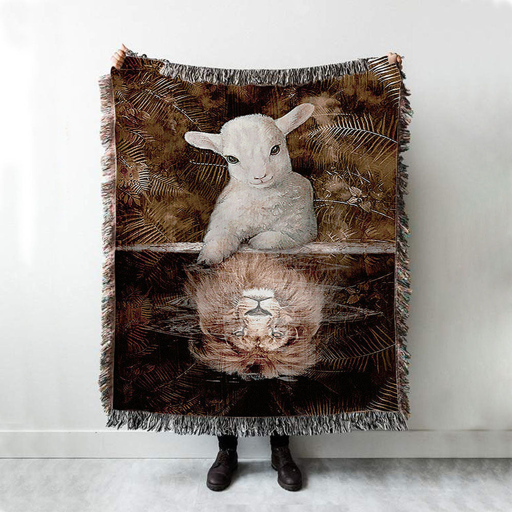 Lamb And Lion King Of Jesus Woven Throw Blanket - Christian Woven Blanket Prints - Bible Verse Woven Blanket Art