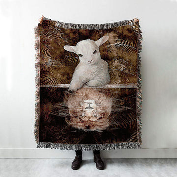 Lamb And Lion King Of Jesus Woven Throw Blanket - Christian Woven Blanket Prints - Bible Verse Woven Blanket Art