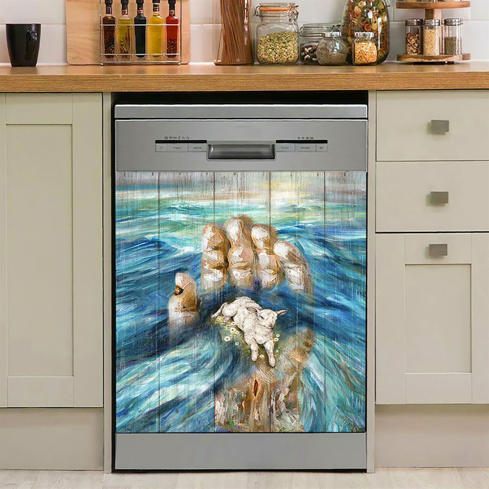 Lamb In God&#39;S Hand Dishwasher Cover, Bible Verse Dishwasher Wrap, Inspirational Kitchen Decoration
