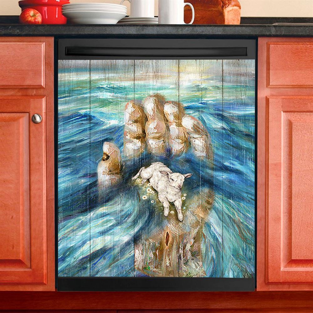 Lamb In God&#39;S Hand Dishwasher Cover, Bible Verse Dishwasher Wrap, Inspirational Kitchen Decoration