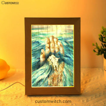 Lamb In God's Hand Frame Lamp Art - Bible Verse Wooden Lamp - Inspirational Art - Christian Home Decor