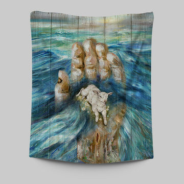 Lamb In God&#39;s Hand Tapestry Wall Art - Bible Verse Tapestry Art - Inspirational Art -  Christian Indoor Wall Tapestries