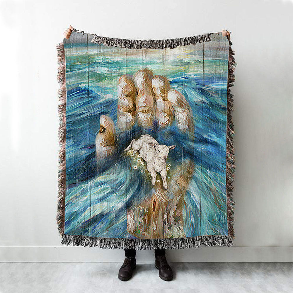 Lamb In God&#39;s Hand Woven Throw Blanket - Bible Verse Woven Blanket Art - Inspirational Art - Christian Home Decor