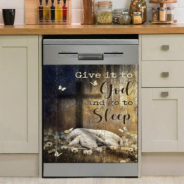 Lamb Of God Dandelion Field Give It To God And Go To Sleep Dishwasher Cover, Christian Dishwasher Wrap, Bible Verse Kitchen Decoration