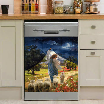 Lamb Of God Flower Field Jesus The Good Shepherd Dishwasher Cover, Lion Dishwasher Wrap, Christian Kitchen Decoration