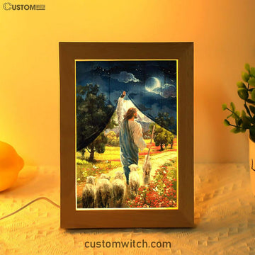 Lamb Of God Flower Field Jesus The Good Shepherd Frame Lamp - Lion Frame Lamp Print - Christian Art - Religious Home Decor
