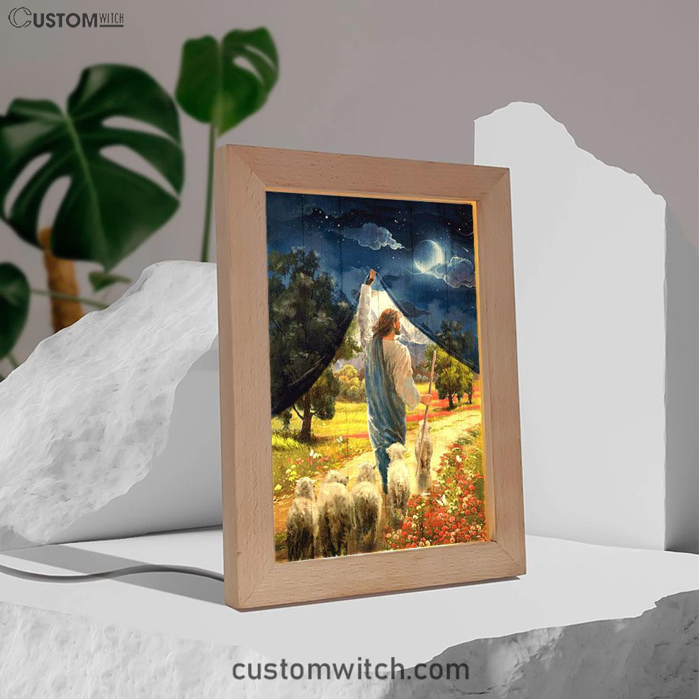 Lamb Of God Flower Field Jesus The Good Shepherd Frame Lamp - Lion Frame Lamp Print - Christian Art - Religious Home Decor