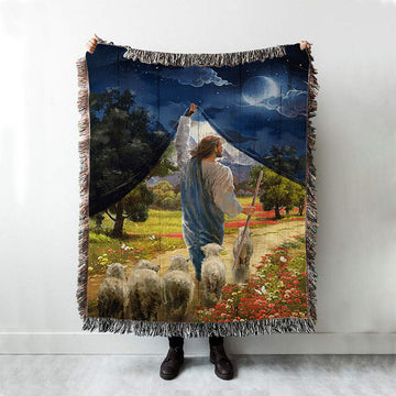 Lamb Of God Flower Field Jesus The Good Shepherd Woven Blanket - Lion Woven Blanket Print - Christian Throw Blanket - Religious Home Decor