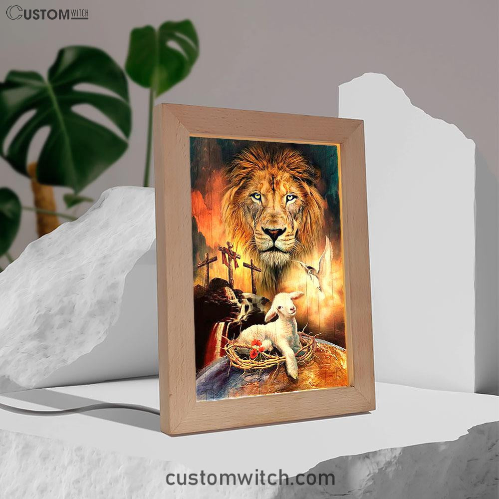 Lamb Of God Holy Spirit Dove Lion Of Judah Frame Lamp - Lion Frame Lamp Print - Christian Art - Religious Home Decor