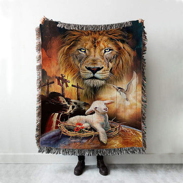 Lamb Of God Holy Spirit Dove Lion Of Judah Woven Blanket - Lion Woven Blanket Print - Christian Throw Blanket - Religious Home Decor