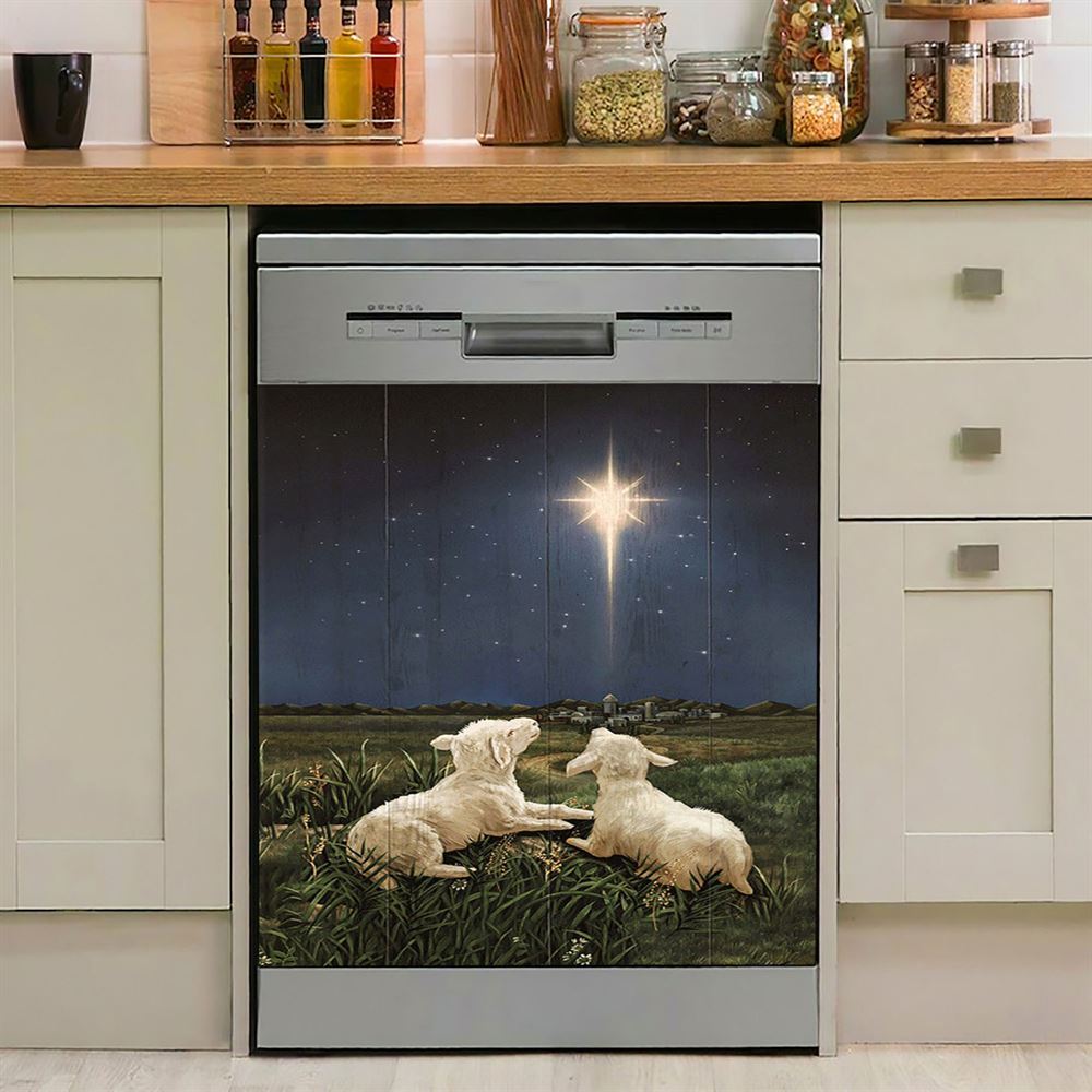 Lambs Look At The Light Star Of Bethlehem Dishwasher Cover, Lion Dishwasher Wrap, Christian Kitchen Decoration