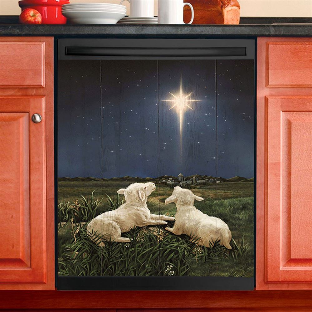 Lambs Look At The Light Star Of Bethlehem Dishwasher Cover, Lion Dishwasher Wrap, Christian Kitchen Decoration