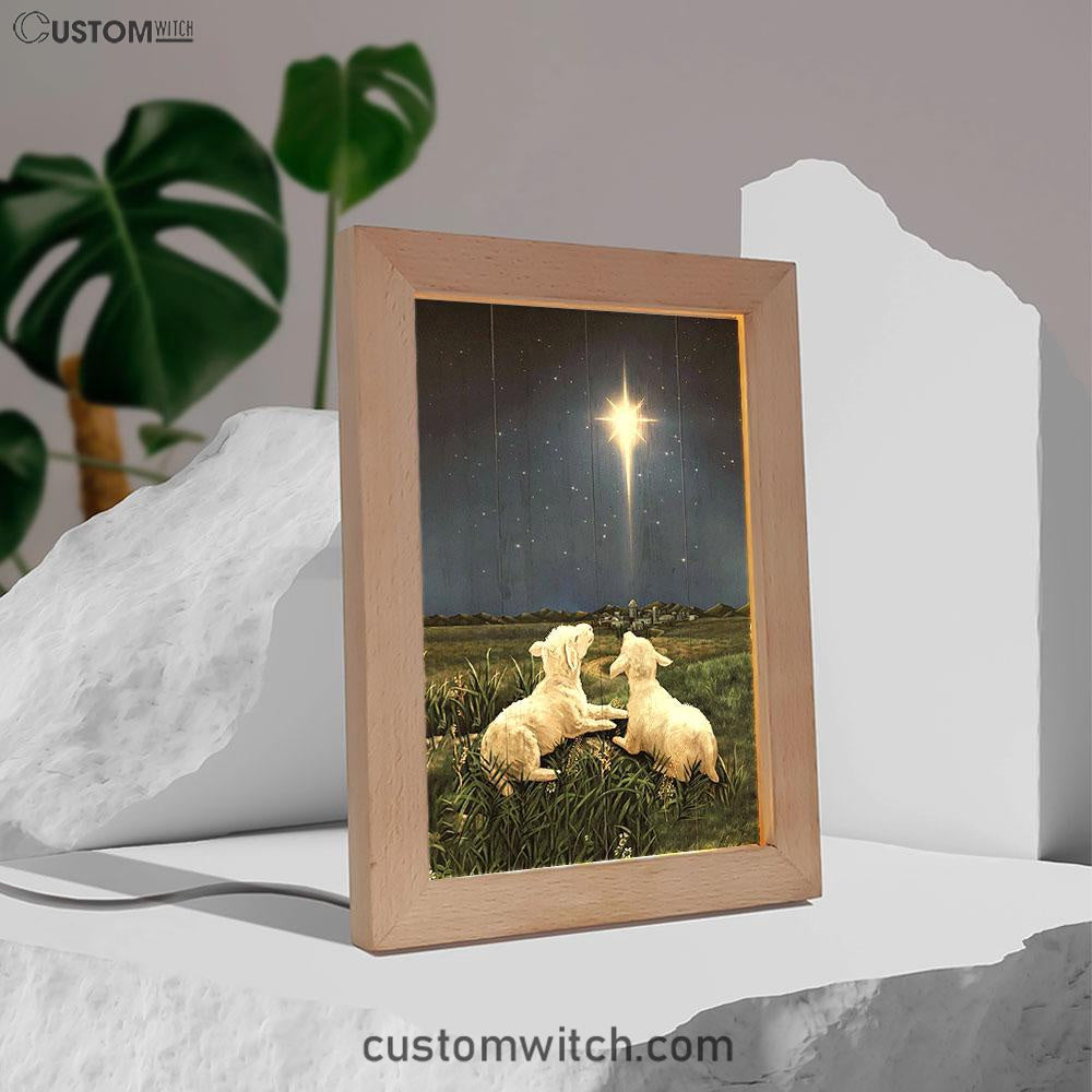 Lambs Look At The Light Star Of Bethlehem Frame Lamp - Lion Frame Lamp Print - Christian Art - Religious Home Decor