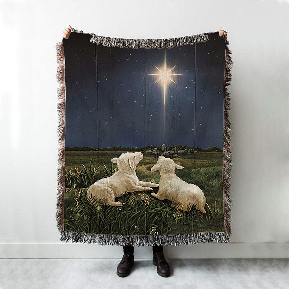 Lambs Look At The Light Star Of Bethlehem Woven Blanket - Lion Woven Blanket Print - Christian Throw Blanket - Religious Home Decor