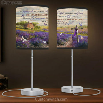 Lavender Flower Field I Am A Child Of God Table Lamp Art - Christian Lamp Gift Decor - Bible Verse Table Lamp