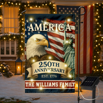 Custom Family Name Celebrate America 250th Anniversary LED Garden Flag Patriotic Gifts