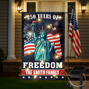 Custom Family Name 250 Years of Freedom American Led Garden Flag Patriotic Independence Day Decor