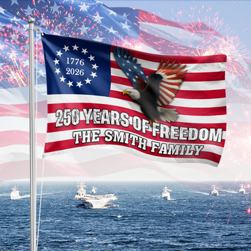 Custom Family Name 250 Years of Freedom 1776–2026 Eagle House Flag