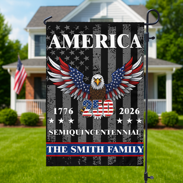 Custom Family Name America Eagle 250th Anniversary Semiquincentennial 1776-2026 Patriotic Garden Flag