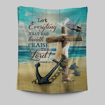 Let Everything That Has Breath Tapestry - Anchor Wooden Cross Pretty Seagull Tapestry Wall Art - Christian Tapestries Prints