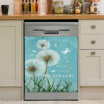 Let Go And Let God Dandelion White Butterfly Dishwasher Cover, Lion Dishwasher Wrap, Christian Kitchen Decoration