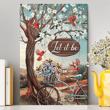 Let It Be Bicycle Red Cardinals Canvas Wall Art - Bible Verse Canvas Art - Inspirational Art - Christian Home Decor