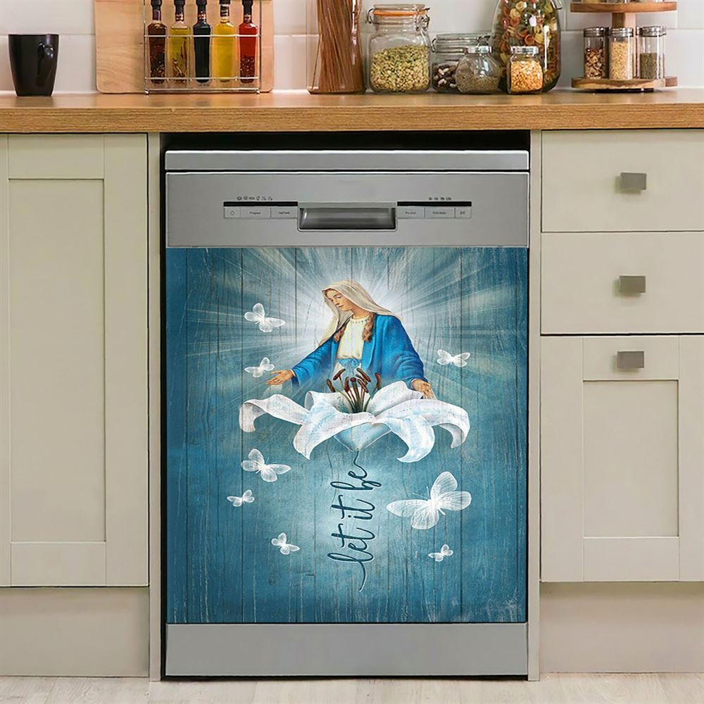 Let It Be Lily Flower Maria Butterfly Dishwasher Cover, Lion Dishwasher Wrap, Christian Kitchen Decoration