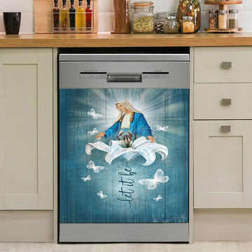Let It Be Lily Flower Maria Butterfly Dishwasher Cover, Lion Dishwasher Wrap, Christian Kitchen Decoration