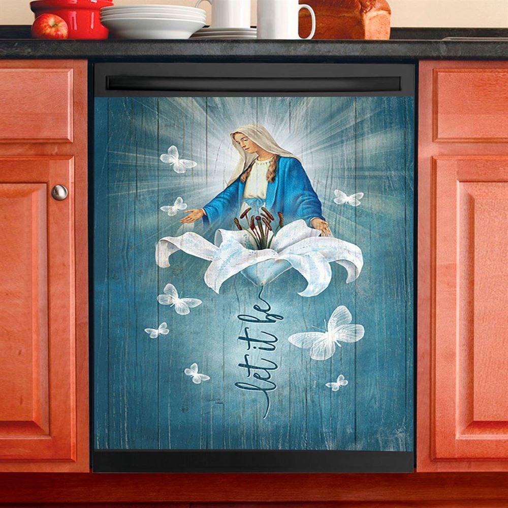 Let It Be Lily Flower Maria Butterfly Dishwasher Cover, Lion Dishwasher Wrap, Christian Kitchen Decoration