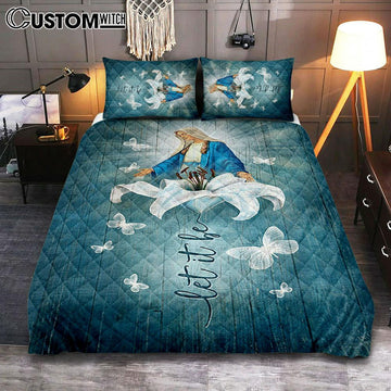 Let It Be Lily Flower Maria Butterfly Quilt Bedding Set - Lion Quilt Bedding Set Print - Christian Bedroom - Religious Home Decor