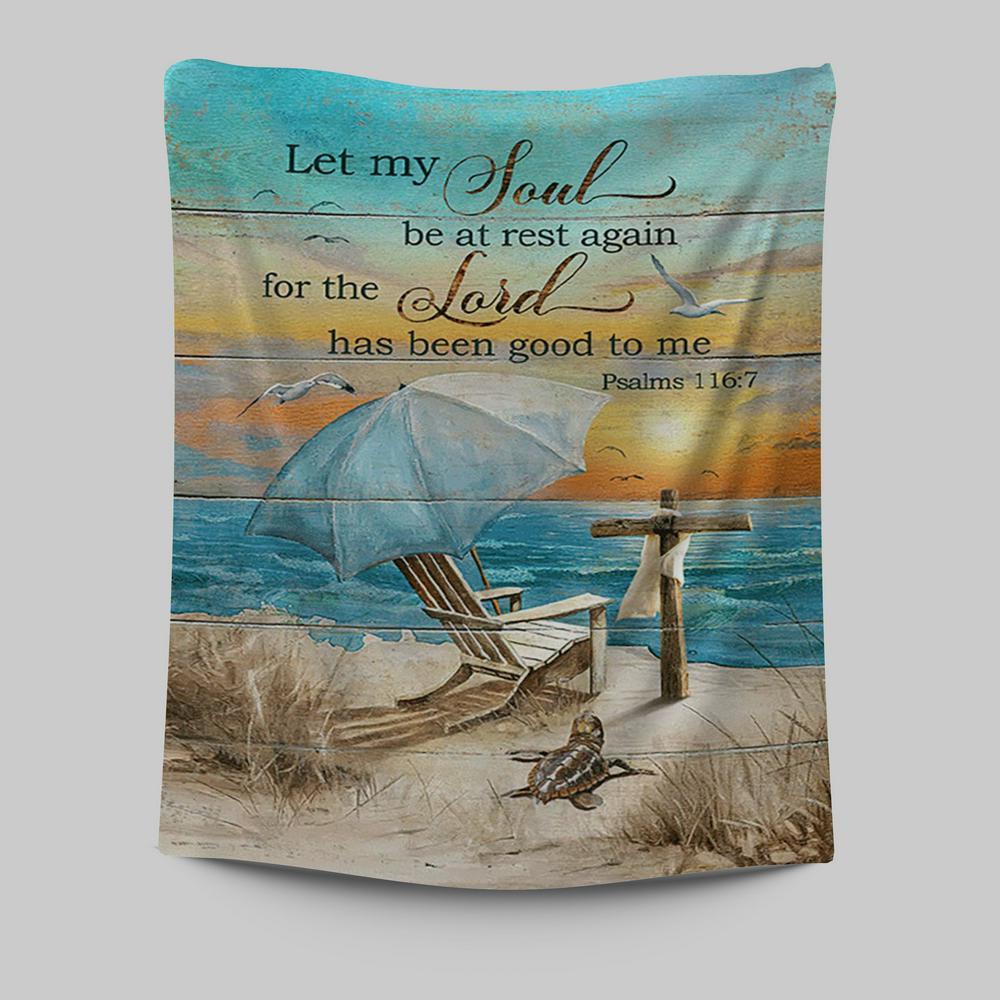 Let My Soul Be At Rest Again Blue Ocean Sunset Wooden Cross Tapestry Wall Art - Bible Verse Tapestry Art -  Christian Indoor Wall Tapestries