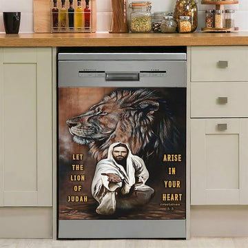 Let The Lion Of Judah Arise In Your Heart Dishwasher Cover, Revelation 5 5 Dishwasher Wrap, Christian Kitchen Decoration
