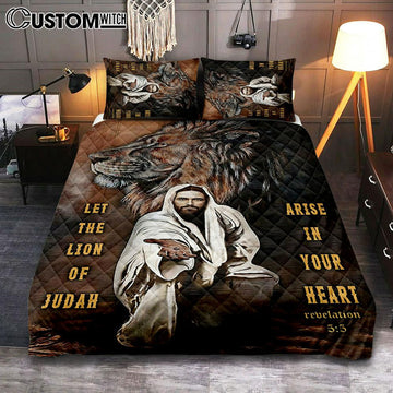 Let The Lion Of Judah Arise In Your Heart Quilt Bedding Set Bedroom - Revelation 5 5 - Christian Cover Twin Bedding Quilt Bedding Set - Religious Quilt Bedding Set Prints