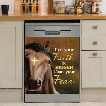 Let Your Faith Be Bigger Than Your Fear Face Of Horse Cross Dishwasher Cover, Lion Dishwasher Wrap, Christian Kitchen Decoration