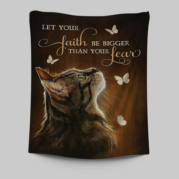 Let Your Faith Tabby Cat White Butterfly Tapestry Art - Christian Wall Art Decor - Gift For Cat Lover